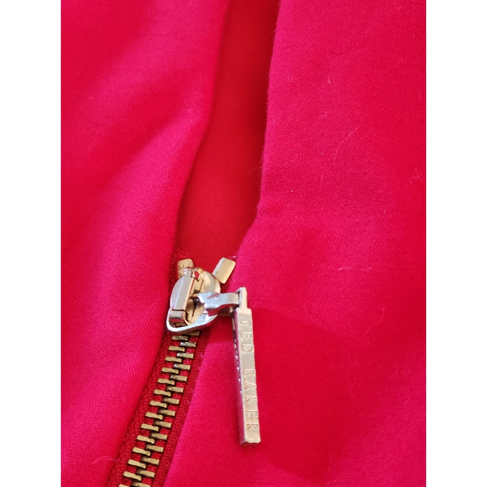 Ted Baker Kwyli Red Peplum Sheath Dress Gold Zip Front Cap Sleeve Size XS - Picture 7 of 8